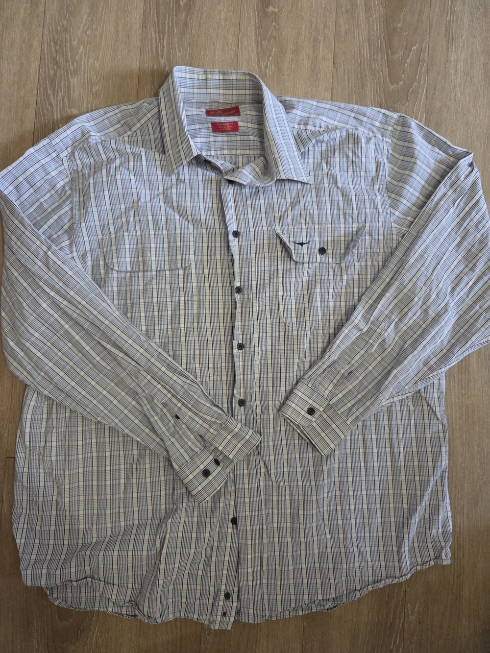 R.M. Williams Men's Blue and White Plaid Button-Down Shirt 3x